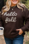 Plus Size Women's Cozy Fall Braided Letter Graphic Sweater - Chic Coffee Design for Stylish Autumn Outfits