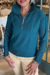 Stylish Women's Prussian Blue Ribbed Zip-Up Polo Sweatshirt - Cozy Fit for Casual Everyday Style
