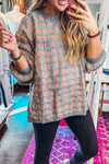 Trendy Women's Oversized Pink Checkered Sweater with Side Slit - Cozy Layering Essential for Effortless Style