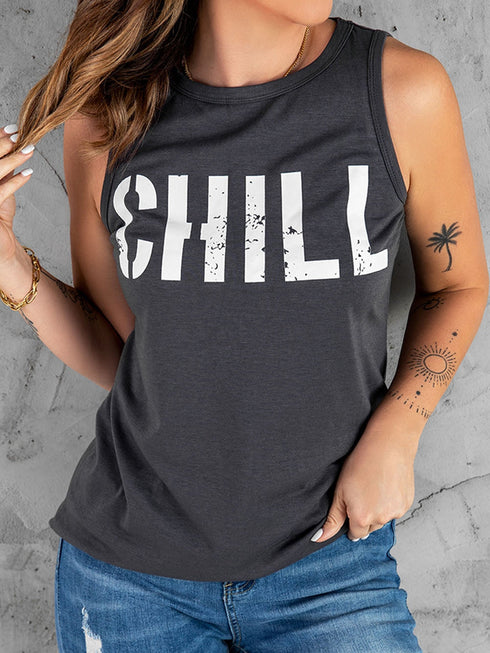 CHILL Graphic Printed Gray Summer Tank Top