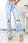 Effortlessly Chic Women's Light Wash Distressed Straight-Leg Jeans in Beau Blue for Stylish Comfort