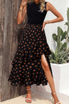 Chic Women's Black Floral Patchwork Asymmetric Ruffle Cocktail Dress with Solid Tank Bodice for a Flattering Fit