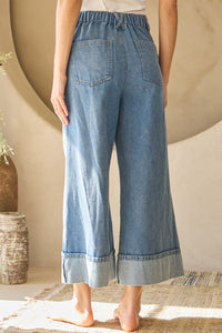 Myosotis Bow Detail Washed Denim Wide Leg Jeans