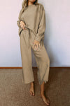 Pale Khaki Women's 2-Piece Slouchy Outfit - Ultra Loose Textured Set for Effortless Casual Chic