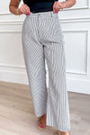 Women's Black and White Striped Shift Pants with Patch Pockets - Casual, Comfortable Fit for Effortless Everyday Style