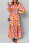 Summer Women's Yellow Floral Ruffled Maxi Dress with Puff Sleeves & Smocked Bodice for Effortless Casual Elegance