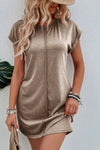 Round Neck Short Sleeve Pocket Casual Dress