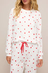 Cozy Women's Fiery Red Heart Print Long Sleeve Top & Drawstring Pants Set - Perfect Casual Lounge Outfit for Relaxation