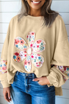 Cozy Women's Floral Patch Sweatshirt in Soft Cotton - Stylish Casual Top for Year-Round Comfort and Everyday Style
