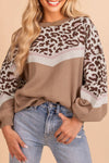 Cozy Women's Yellow Leopard Color Block Knit Sweater - Casual Chic Round Neck Baggy Fit for Effortless Style