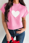Cute Women's Pink Heart Graphic Cropped Sweater - Trendy Short Sleeve Top for Casual Spring Outfits