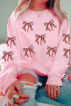 Chic Women's Oversized Pink Sequined Bow Sweatshirt - Stylish Drop Shoulder Design for Cozy Casual Wear