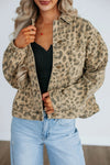 Women's Khaki Retro Leopard Print Denim Jacket with Seam Detail & Button Closure - Stylish & Trendy Outerwear