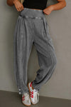 Women's Comfy High Waist Jogger Pants in Medium Grey Mineral Wash – Stylish Casual Fit for Everyday Wear