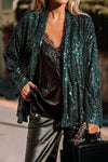 Chic Women's Evergreen Glitter Sequin Open Front Long Sleeve Top - Stylish Evening Wear for a Glamorous Look