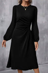 Chic Black Long Sleeve Midi Dress for Women - Flattering Fit & Versatile Style for Every Occasion