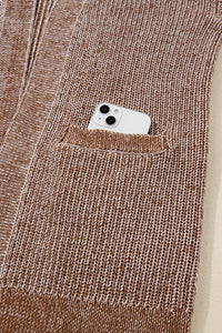 Straw Yellow Solid Open Knit Cardigan with Pockets