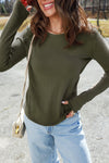 Chic Moss Green Women's Long Sleeve Top with Raw Seam Detail - Perfectly Comfortable for Everyday Style