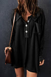 Casual Chic Women's Black Waffle Knit Long Sleeve Button-Up Top for Cozy Everyday Comfort and Effortless Style