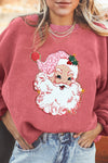 Cozy Women's Strawberry Pink Sparkle Santa Claus Sweatshirt - Festive Holiday Crew Neck for Winter Comfort