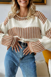 Cozy Women's Two-Tone Knit Sweater - Stylish Long Sleeve Pullover for Effortless Casual Comfort in Soft Fabric