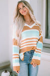Trendy Women's Multicolor Colorblock Stripe Sweater with Split Hem - Long Sleeve Stylish Knit for Effortless Layering
