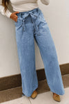 Trendy High-Waisted Blue Wide Leg Jeans for Women - Comfortable Denim Trousers Perfect for Casual Chic Looks