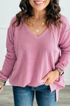 Chic Women's Twisted Ribbed V-Neck Long Sleeve Top with Exposed Seams – Trendy Fit for Everyday Style