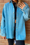 Light Blue Boyfriend Denim Jacket for Women with Contrast Panel & Buttons - Stylish Casual Chic for Everyday Outfits