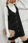 Trendy Women's Black Sleeveless Corduroy Mini Dress with V-Neck and Button Front – Perfect for Casual and Evening Wear