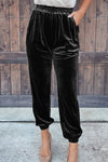 Women's Soft Black Velvet Jogger Pants - Stylish and Comfortable Lounge Wear for Casual Chic Outfits
