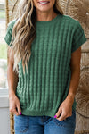 Chic Women's Mist Green Textured Short Sleeve Sweater – Effortless Casual Fit with Round Neck for Everyday Style