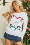 Cozy Women's White Merry and Bright Christmas Sweater with Tinsel - Festive Holiday Style for Winter Cheer