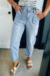 Trendy Women's High Rise Barrel Jeans - Relaxed Fit in Classic Blue Denim with Vintage Style and Comfort