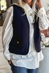 Women's Casual Dirty Blue Braided Trim Open Front Vest - Effortless Layering for Comfort and Chic Style