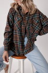 Stylish Women's Brown Plaid Button-Up Shirt Jacket with Chest Pockets – Versatile Outerwear for Casual & Chic Looks