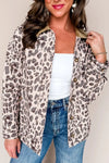 Women's Brown Leopard Print Jacket with Contrast Collar and Button Front, Stylish Patchwork Design for Trendy Outfits