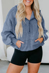 Women's Cozy Ashleigh Blue Mineral Wash Baggy Hoodie with Half Zip & Kangaroo Pocket - Casual Chic Comfort Wear