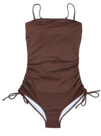 coffee-ribbed-drawstring-sides-cutout-one-piece-swimsuit
