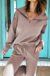Chic Women's Goat Zip Collar Long Sleeve Top & Drawstring Pants Set - Stylish, Comfortable Loungewear for Every Occasion