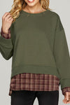 Cozy Women's Plaid Patchwork Sweatshirt in Vibrant Colors - Relaxed Fit Casual Top for Effortless Everyday Style
