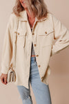 Cozy Women's Oatmeal Corduroy Shacket with Flap Pockets - Casual Button-Up Layer for Stylish Fall Outfits