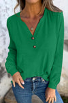 Women's Mist Green Long Sleeve V-Neck Blouse - Versatile Solid Top for Casual or Office Style