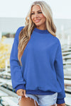 Cozy Women's Dark Blue Oversized Reversible Sweatshirt with Drop Shoulders and Mock Neck for Effortless Style