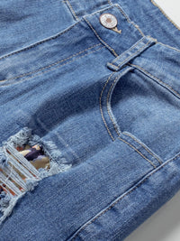 ripped-fringed-denim-shorts-straight-breasted-pant