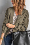 Cozy Olive Green Chunky Knit Cardigan for Women - Long Sleeve Open Front Sweater, Ideal for Stylish Layering