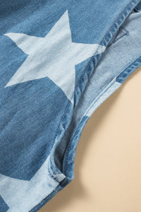 star-print-buttoned-strap-pleat-wide-leg-denim-overall