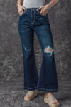 Trendy Women's Real Teal High Rise Ripped Bell Bottom Jeans - Vintage Style for a Flattering, Chic Fit