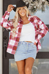 Women's Cozy Rose Plaid Flannel Shacket - Chic Casual Layer for Holiday Style in Soft, Comfortable Fabric