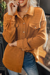 Women's Casual Russet Orange Textured Knit Shacket with Flap Pockets for Everyday Comfort and Style